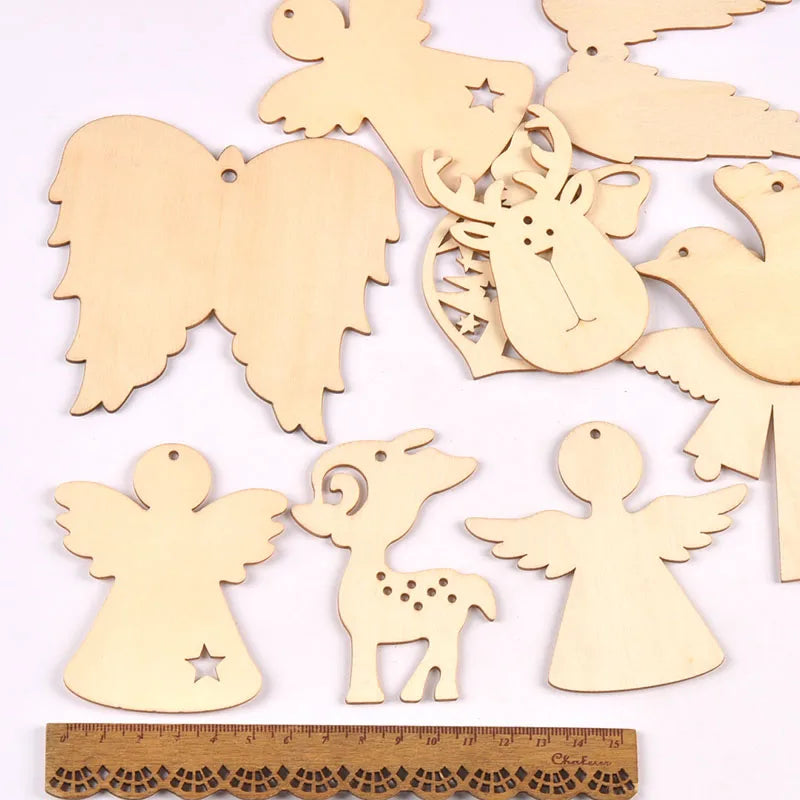 10pcs 4.5-10.5cm Mixed Christmas Series Wooden Pendant DIY Hanging Oranments Party Xmas Tree Home Crafts Handmade Decor c4117 Qme