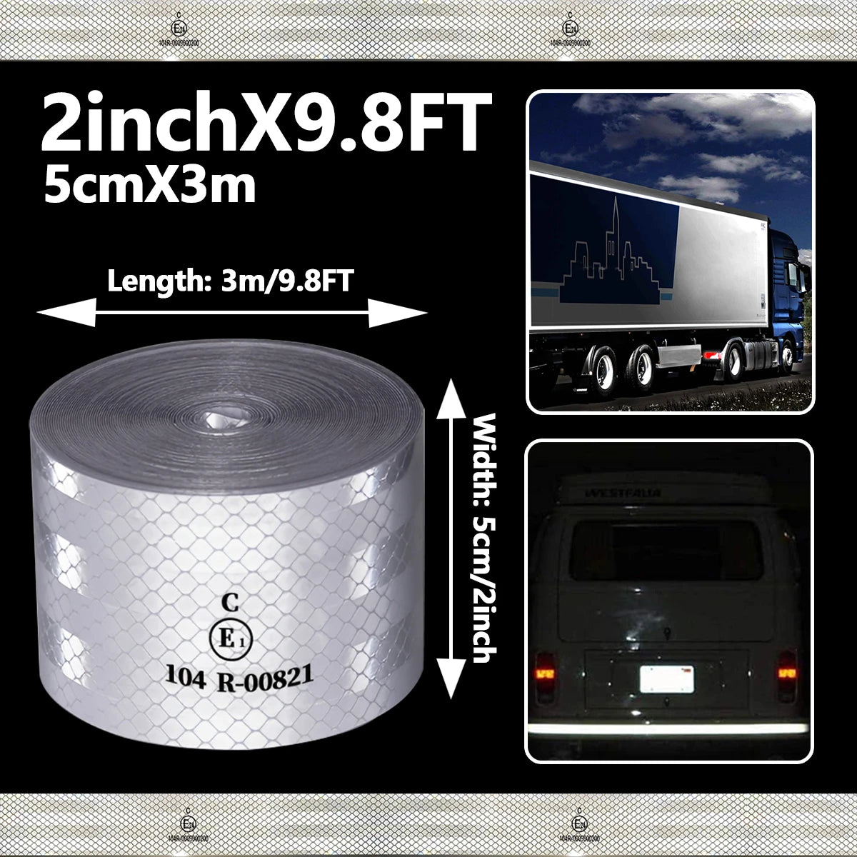 32.8FT 104R Reflective Safety Tape Reflective Tape Sticker Safety Mark Self-adhesive Warning Strip Retro-reflective Sheeting Qme White 3m