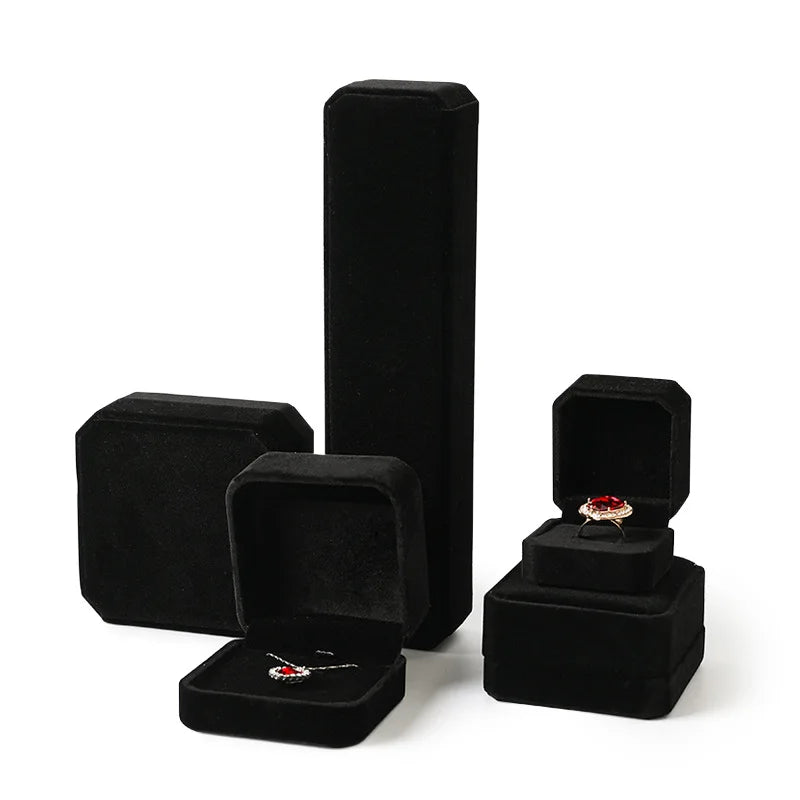 Velvet Jewelry Box - Storage Case for Rings Necklaces Bracelets Ring Box Gift Box Earring Holder Gift Box Necklace Organizer Qme DarkBlack PendaBox10X7