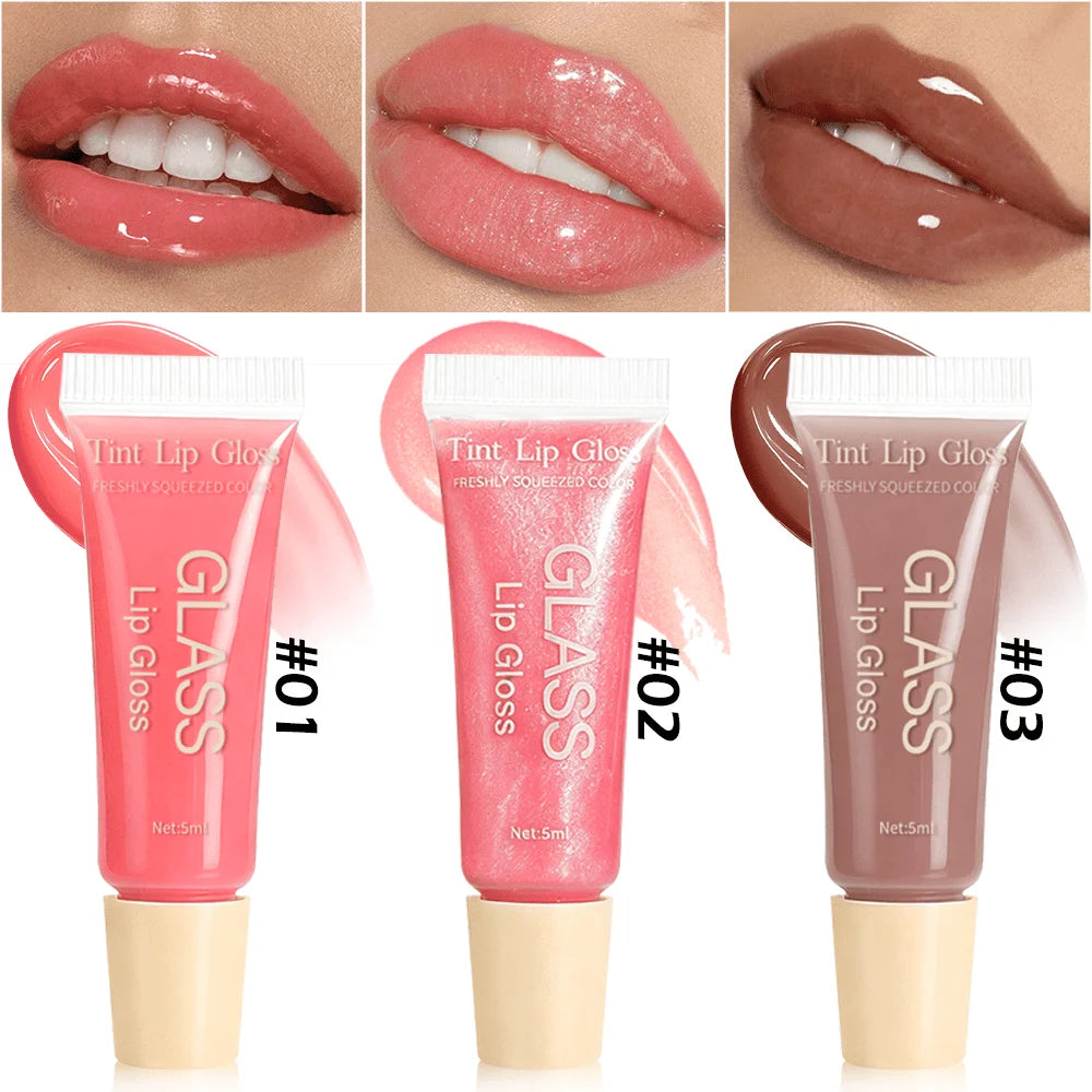 3-Color Glass Tint Lip Gloss Long Lasting Non-sticky Hydrating Qme