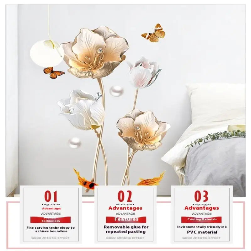 Living Room Background Decor Self-adhesive Home Beautiful Flower Wall Qme