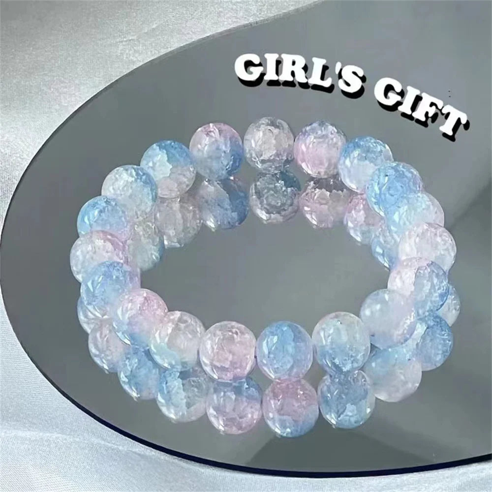 b09 Classical Fashion Sweet Exquisite Cherry Blossom Gradient Glazed Ice Cracking Glass Bracelet Natural Colors Beaded Bracelet Qme REDDISH BROWN