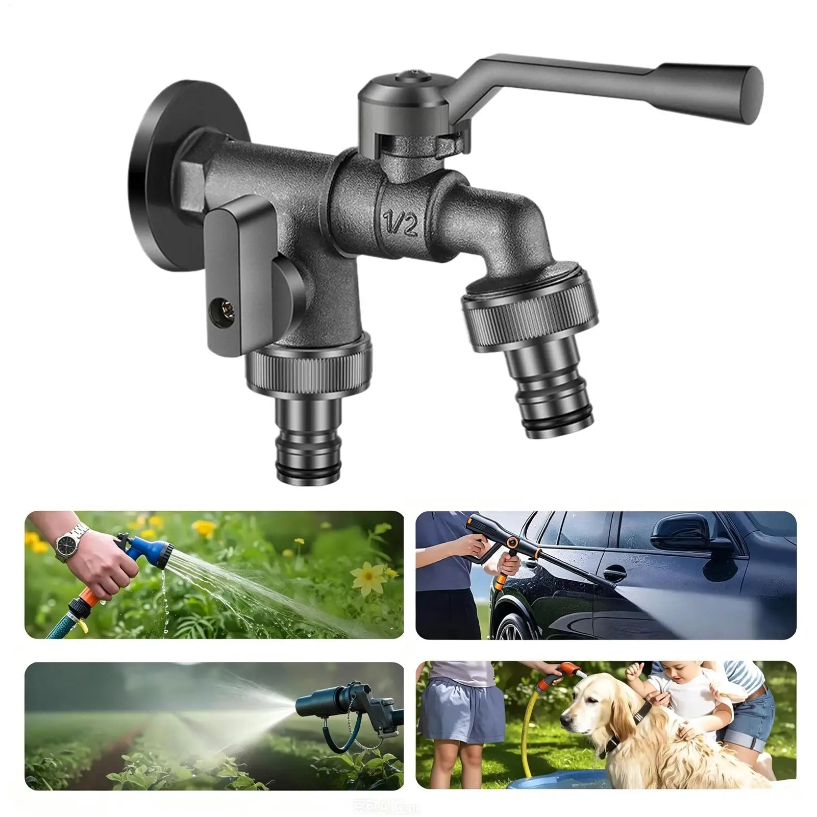 Garden Water Faucet Heavy Duty Anti-freeze Precise Control 2-Way Qme