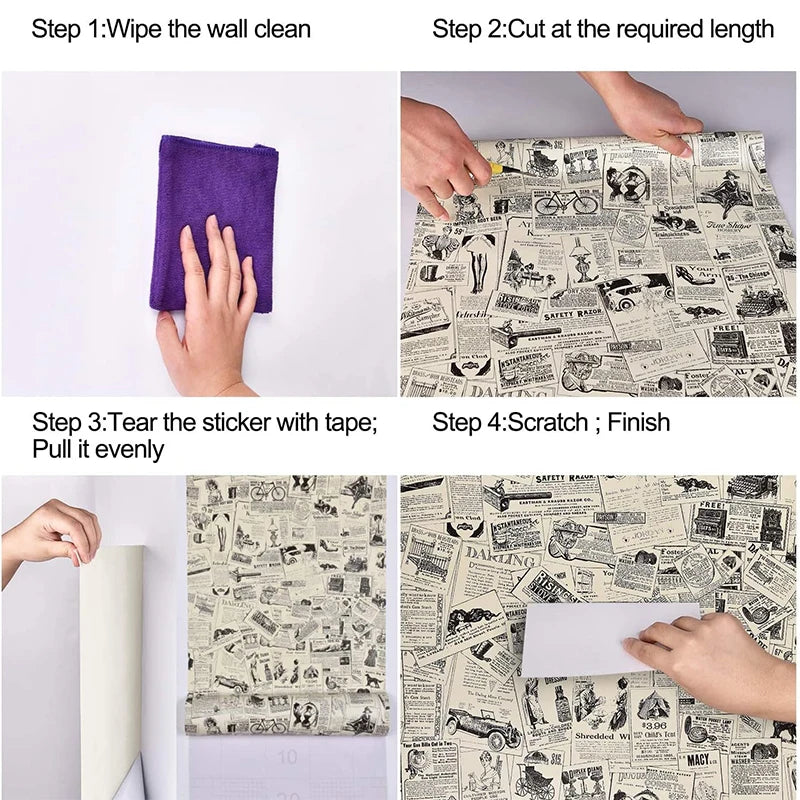Vintage Newspaper Self Adhesive Wallpaper Vinyl Peel Stick Contact Qme