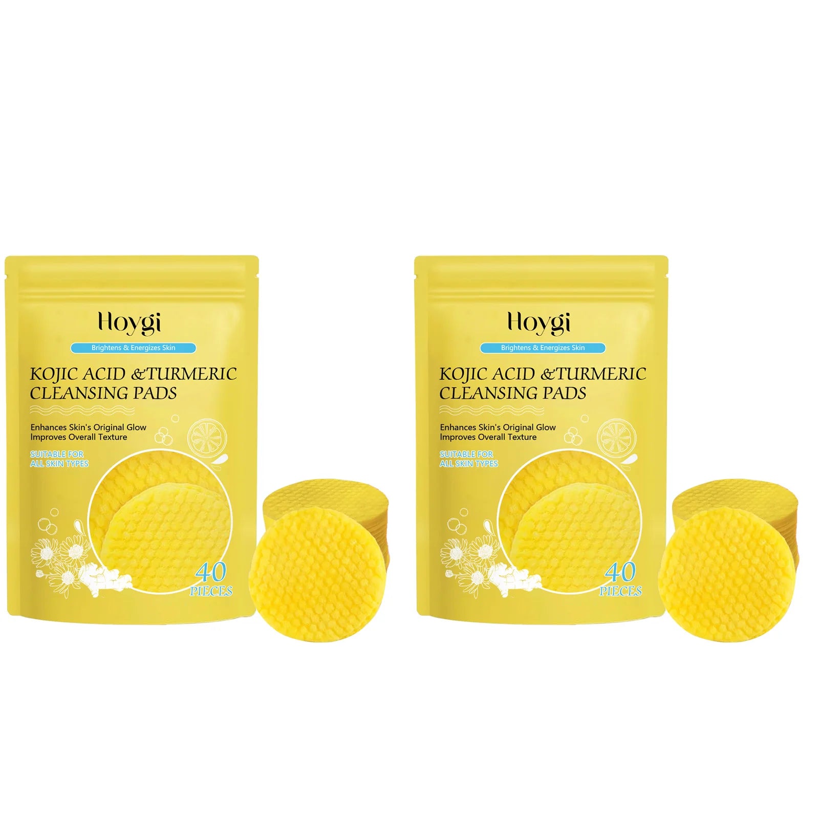 Turmeric Kojic Acid Cleansing Pad Pore Cleanser Makeup Remover Exfoliator Oil Control Brightening Smooth Facial Washing Sponge Qme 2 x 40Pcs Boxed