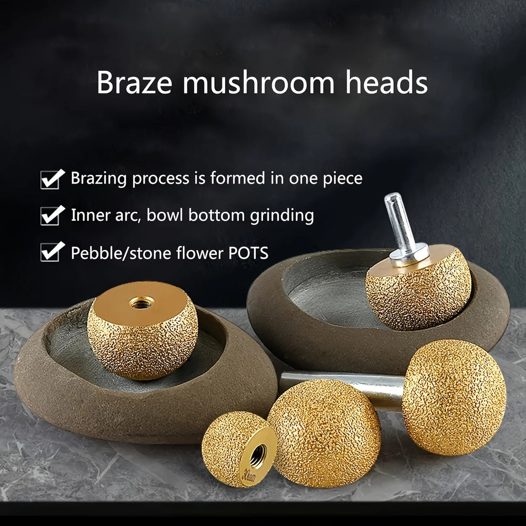 Diamond Brazed Round Grinding Head Abrasive Tool For Internal Arc Grinding Of Stones Engraving Tool Head Mushroom Head Qme