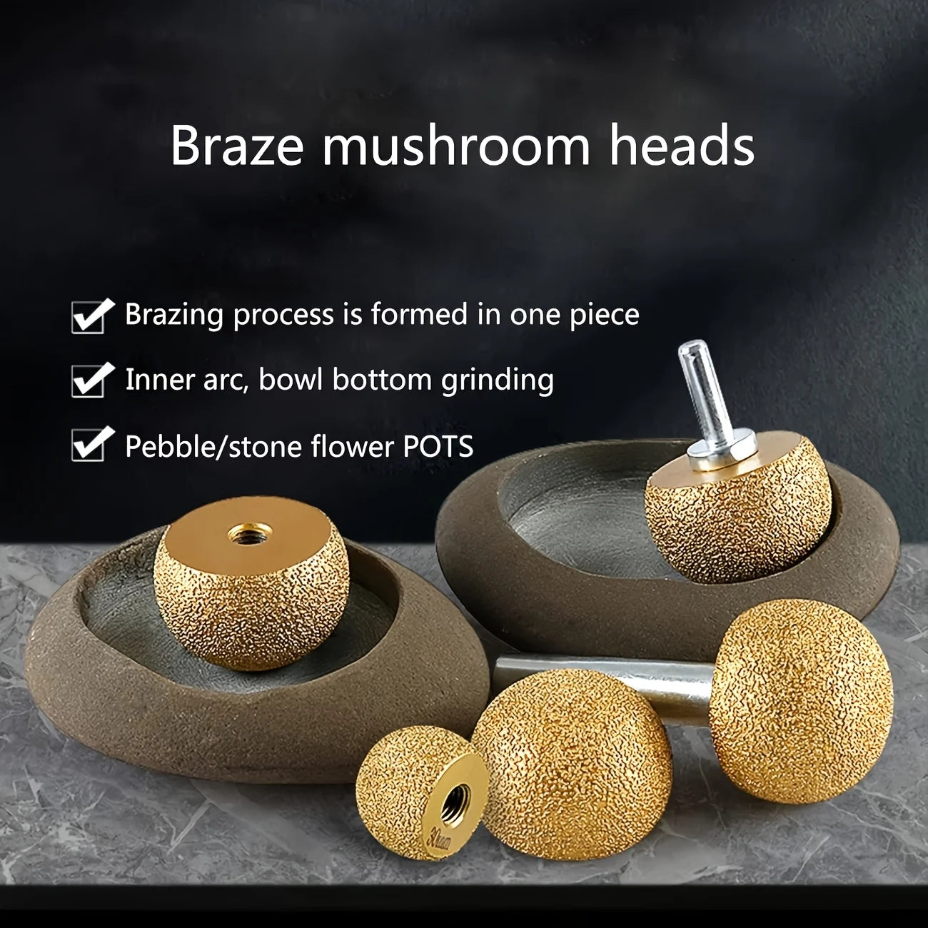 Diamond Brazed Round Grinding Head Abrasive Tool For Internal Arc Grinding Of Stones Engraving Tool Head Mushroom Head Qme