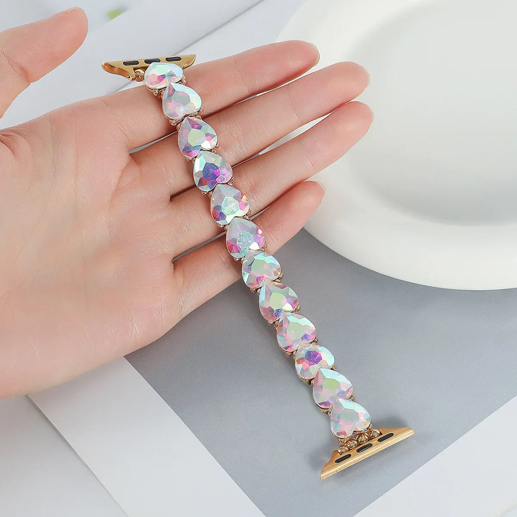 Applicable to Apple Watch Color Shiny Glass Crystal Elastic Strap Apple Watch Cross-border Hot Sale Strap Qme