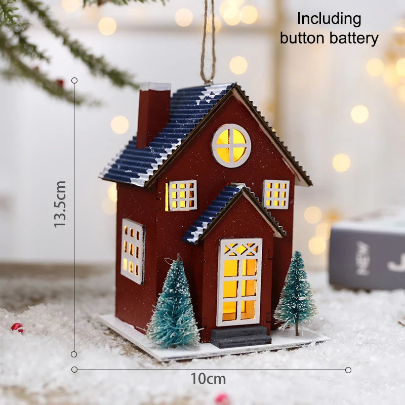 LED Wooden Christmas House Mini Xmas Snow Houses Wooden Winter Village Building Figurines Table Ornaments Holiday Party Decor Qme A5