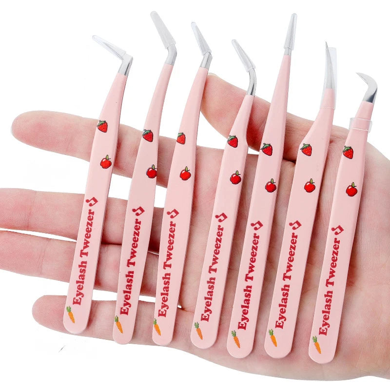 6 Types False Eyelash Tweezers Stainless Steel Anti-static Pincet Qme