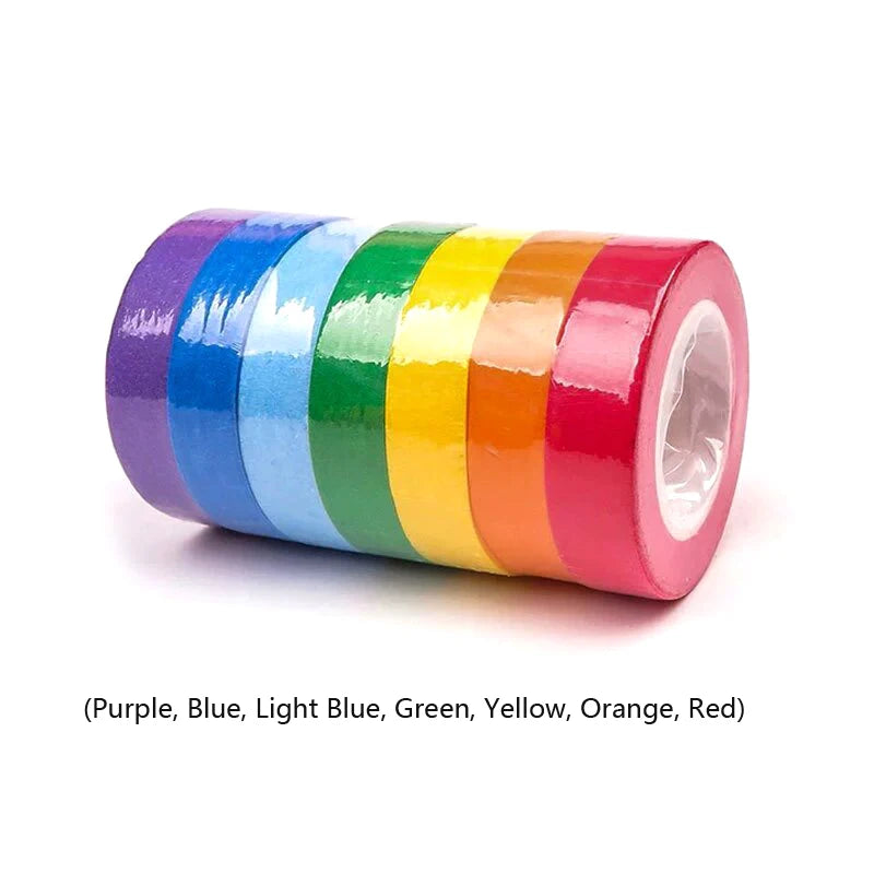 8 Rolls of colored Tape Set Solid Color Cute And Easy To Tear Paper Rainbow Tape DIY Decoration Decorate Notebook Cover Qme