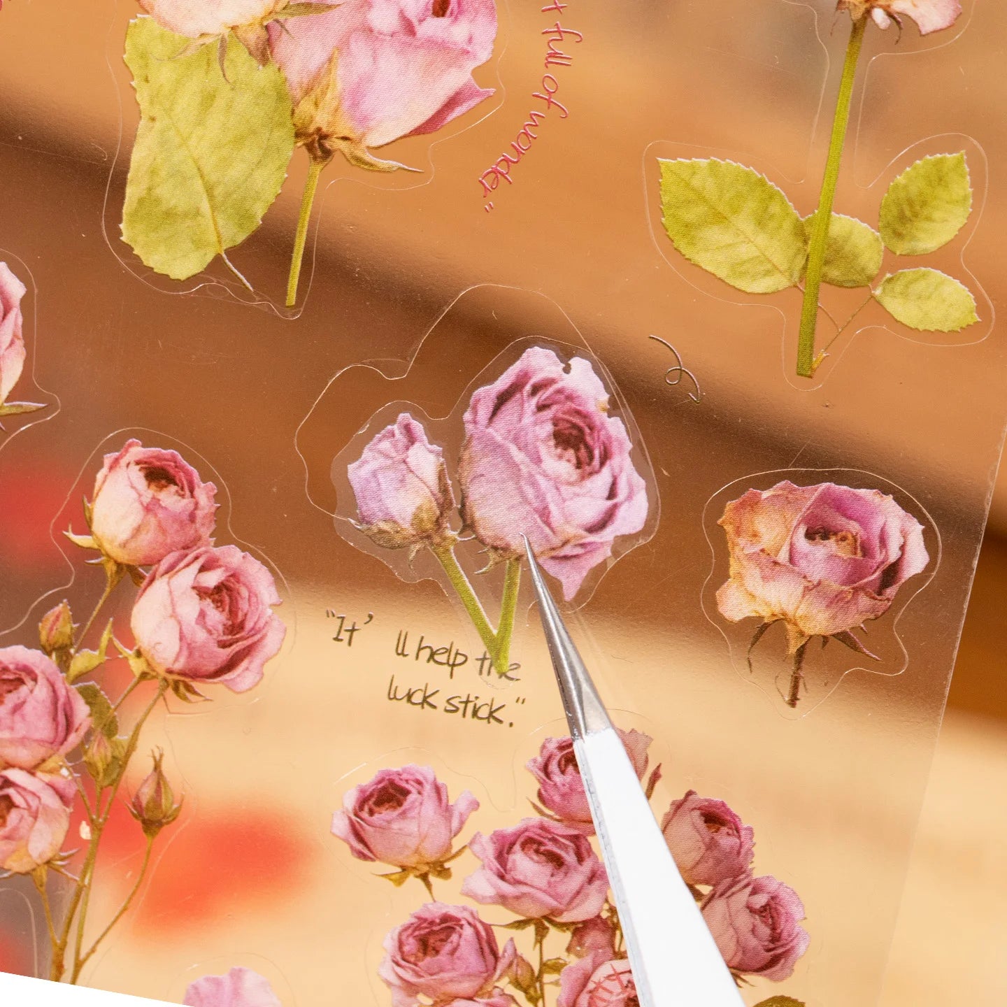 30 Sheets Kawaii Flower & Plant Pattern Flash Film Die Cutting Sticker Book for DIY Scrapbook Diary Album Aesthetic Stationery Qme