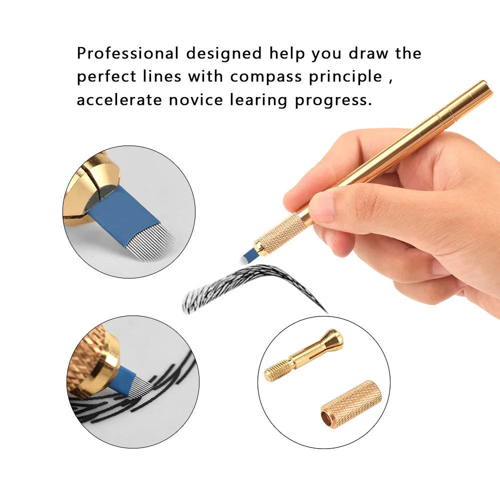 Brand New 3D Microblading Manual Pen Needles Permanent Makeup Professional PMU Eyebrow Microblading Ring Caps Kit Set Tool Qme
