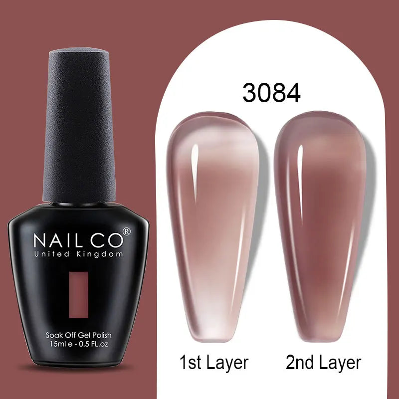 NAILCO Rubber Base Gel Polish Milky Pink Jelly White Beige 6Colors