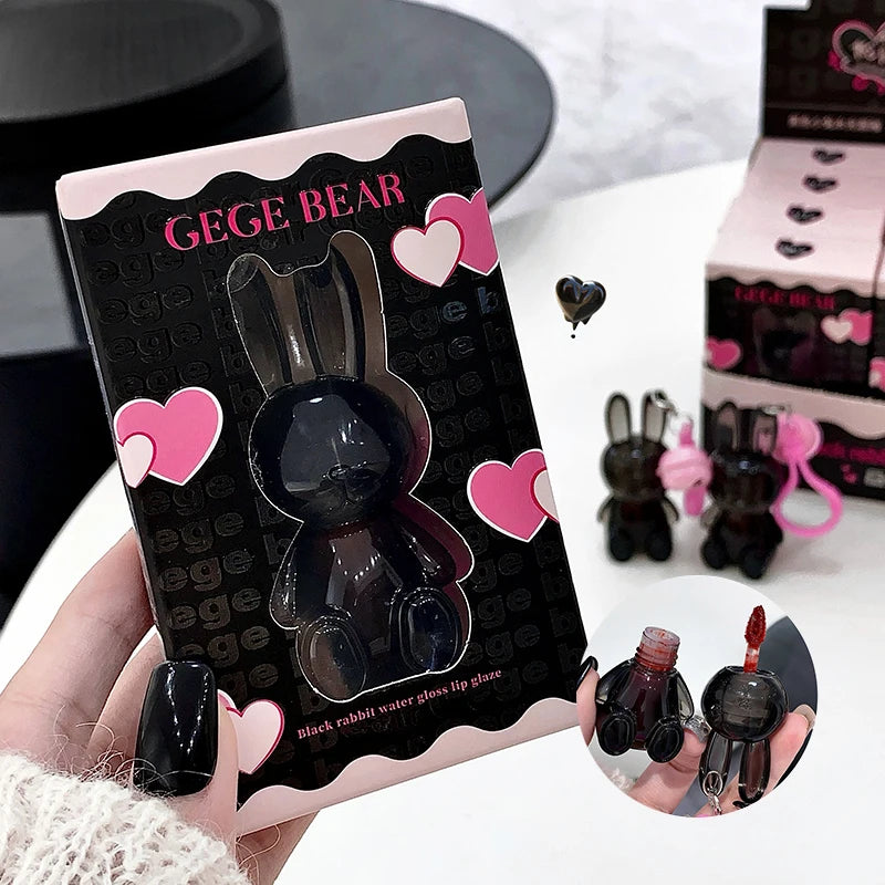 Gege Bear Pink Rabbit Velvet Matte Lip Cream Black Rabbit Water light lip glaze matte mirror pendant lipstick lip gloss Qme