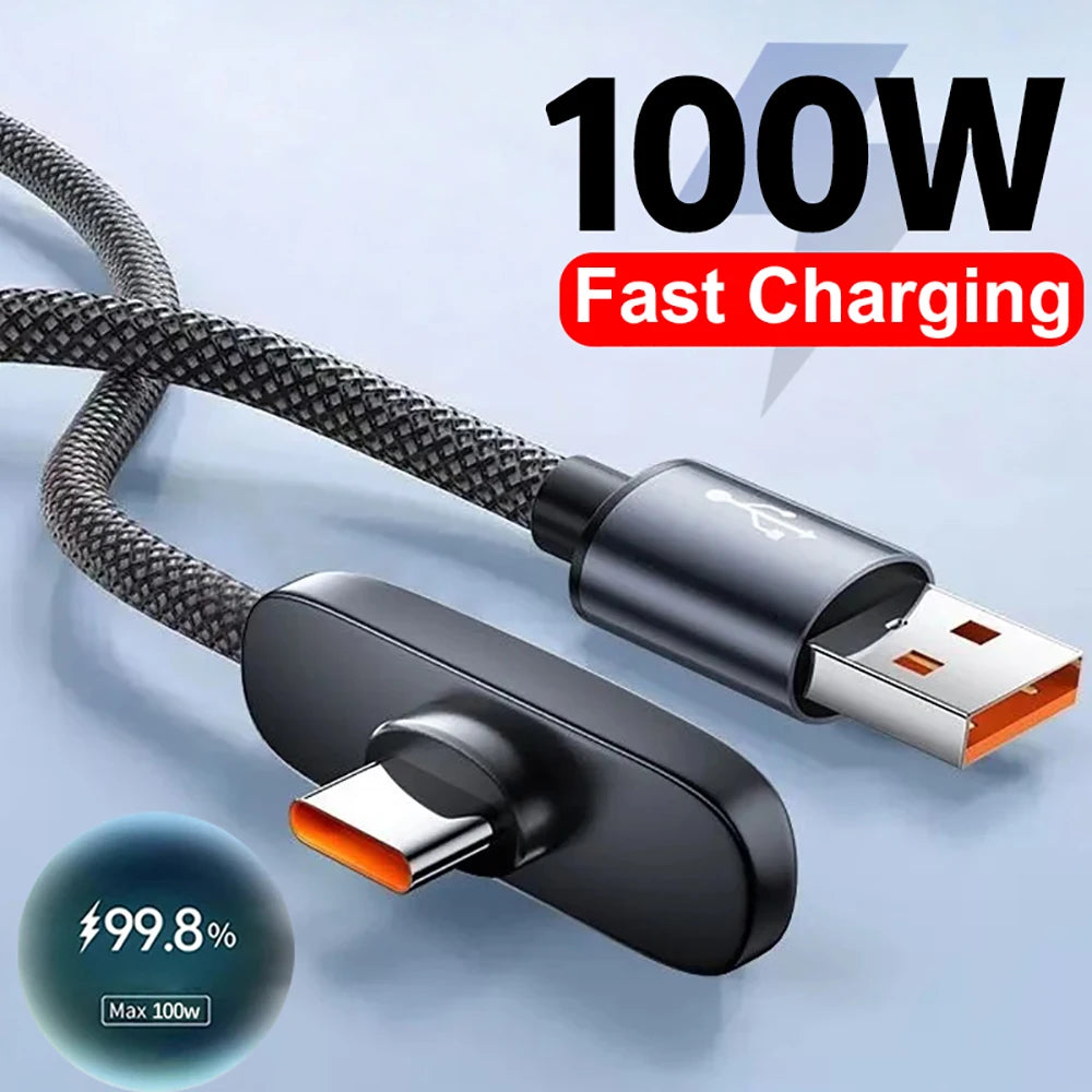 USB to Type C 100W 6A 90° Elbow Data Cable 1M/1.5M/2M Type-C Weave Line PD Game Cable For Samsung Huawei Honor Android Devices Qme