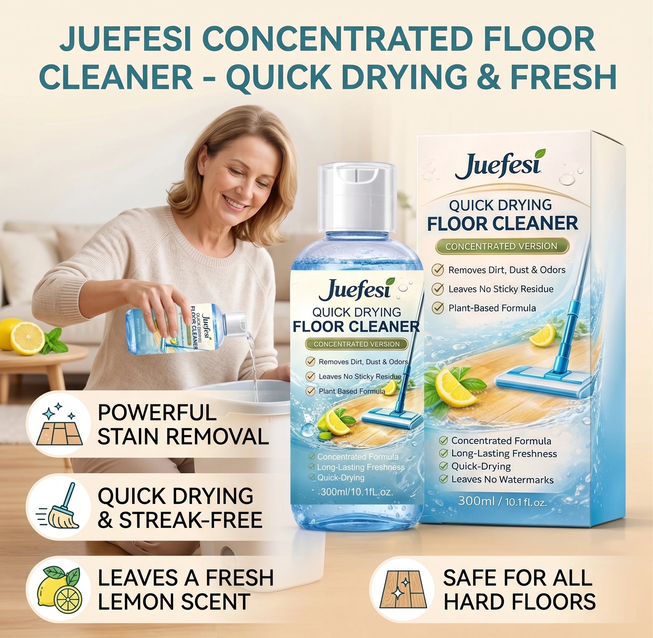 Concentrate Floor Cleaner Removes Dirt & Stains Reduce Odors Fresh Scent Quick Drying No Residue Multi-surface Cleaning Solution Qme