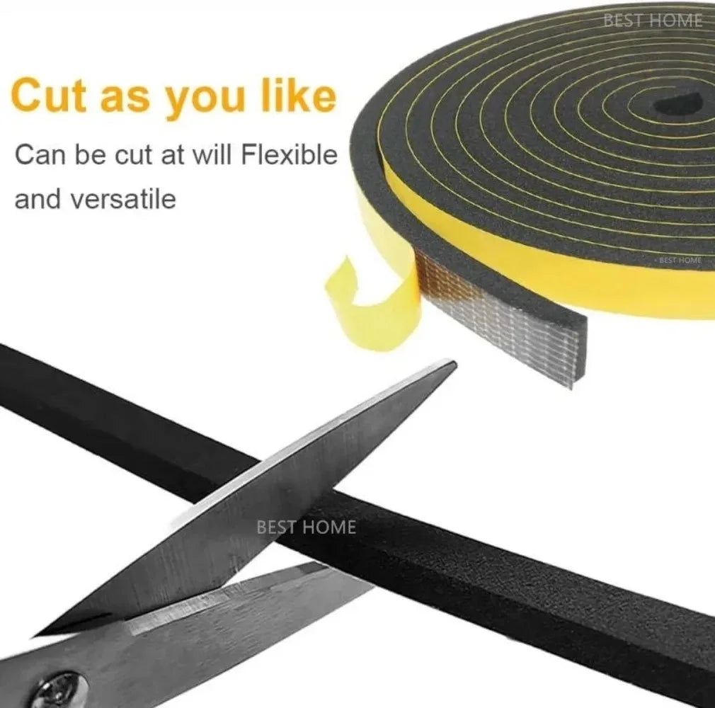 10M black Rubber Sponge Door Window Seal Strip Waterproof Soundproof Self Adhesive Anti-collision Pad EVA Foam Single Sided Tape Qme