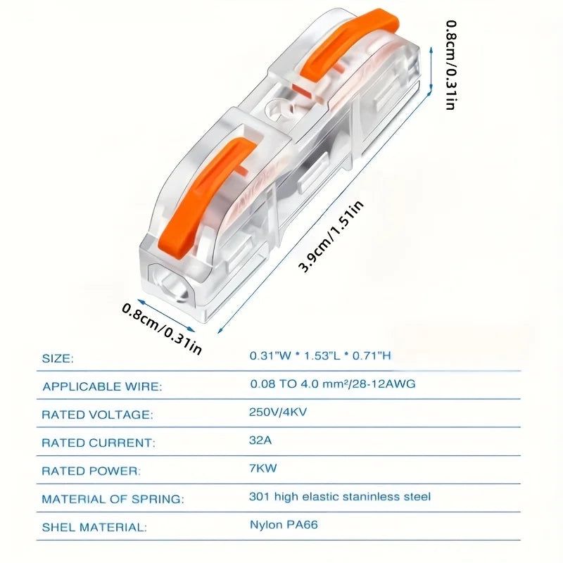 Universal Lever Wire Connectors 1-To-1 Inline Compact Splicing Quick Electrical Connector Reusable Plug In Insulated Terminals Qme