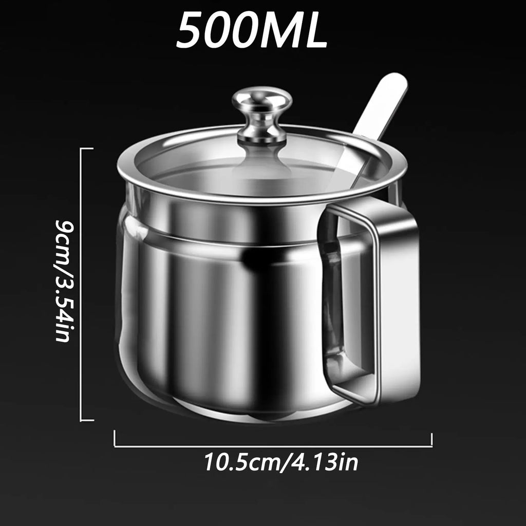 Sugar Bowl Lid Stainless Steel Storage Pot Seasoning Container Spoon Qme