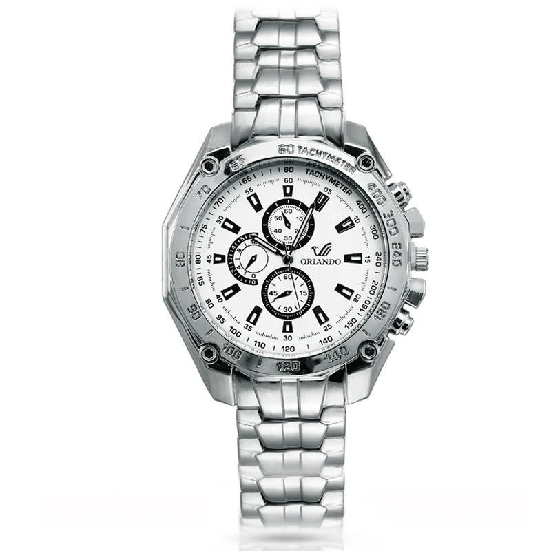 Reloj Hombre Masculino Men's Fashion Business Watch Men Luxury Stainless Steel Mens Quartz Watch Man Sport Wristwatch Male Clock Qme White