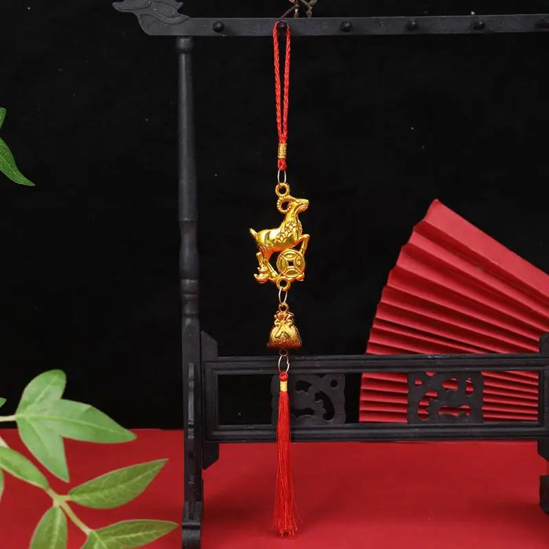 Chinese New Year 2027 Goat Hanging Ornaments Gold Lucky Design Red Tassels For Spring Festival Home Wall Decor Qme A29
