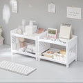 1PC PP Desktop Double Layer Storage Rack Rectangular White Organizing Student Desk Office Cosmetics Stationery Qme 2pcs White