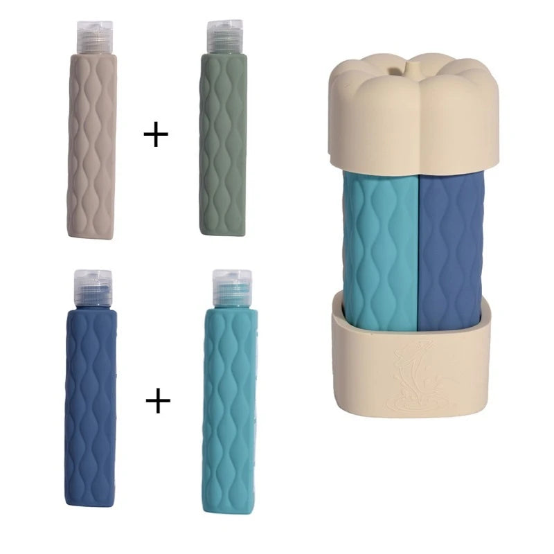 1 Silicone Travel Bottles Dispenser Bottle Leak Proof Portable Qme beige color tones 4x60ml