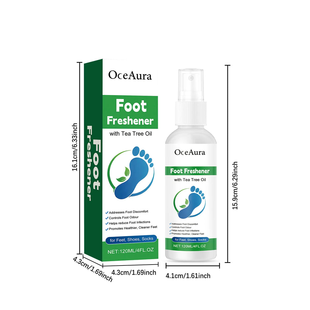 OceAura Foot Freshener Spray with Tea Tree Oil Deodorizing Sweat Absorbing Odor Eliminating Moisturizing Refreshing Foot Spray Qme