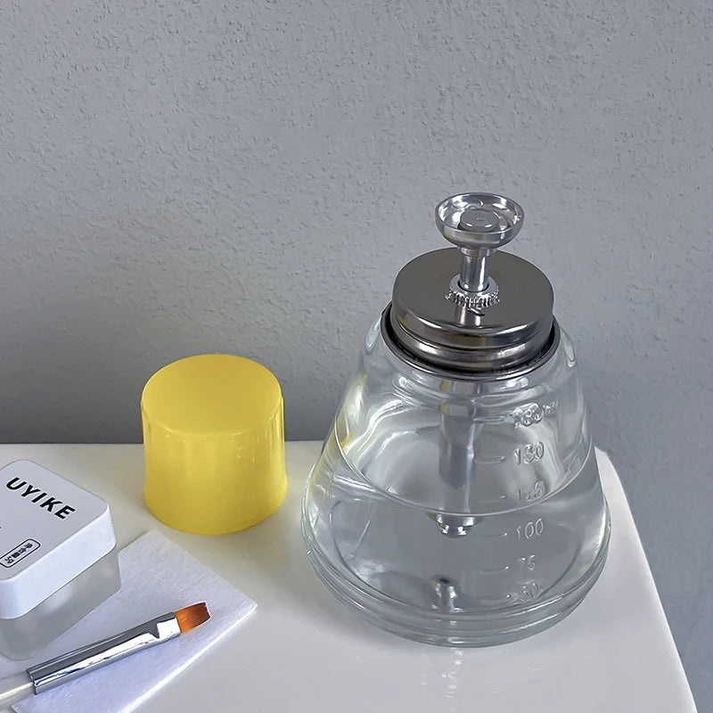 Clear Glass Pump Dispenser Nail Polish Alcohol Makeup Remover Push Qme