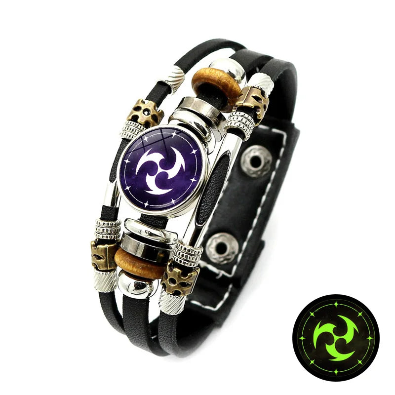Luminous Genshin Impact Leather Bracelet Eye of God Water Wind Thunder Fire Rock Ice Element Snap Button Bracelets Jewelry Gift Qme Luminous - 6