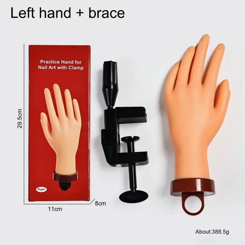 Nail Practice Mannequin Hand Desktop Bracket Soft Flexible Reusable Qme Left and brace