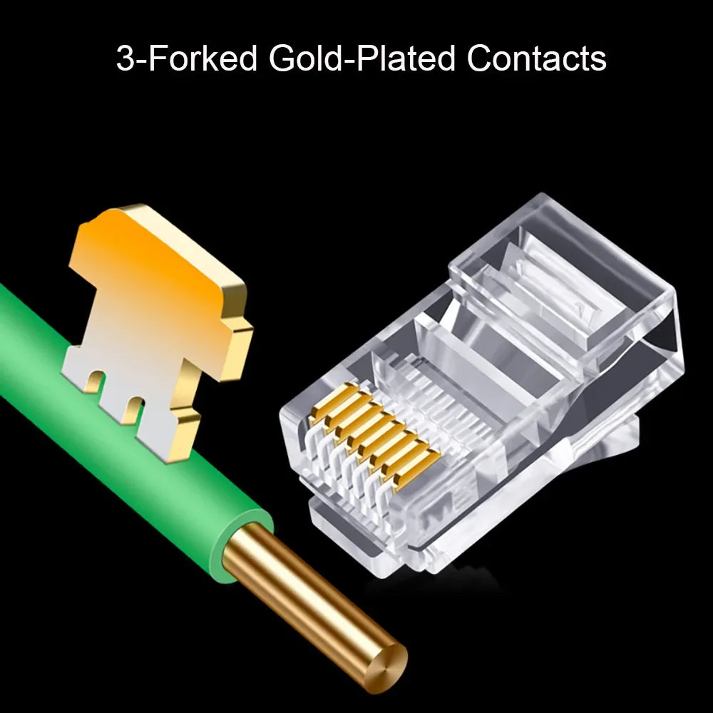 ESCAM 20/50/100pcs RJ45 Connector 6U Gold PlatedPass Through Ethernet Cables Module Plug Network RJ-45 Crystal Heads Cat5 Cat5e Qme