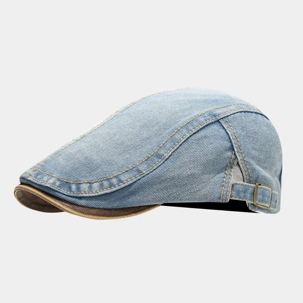 Fashion Cotton Washed Denim Newsboy Caps Adjustable British Peaked Qme