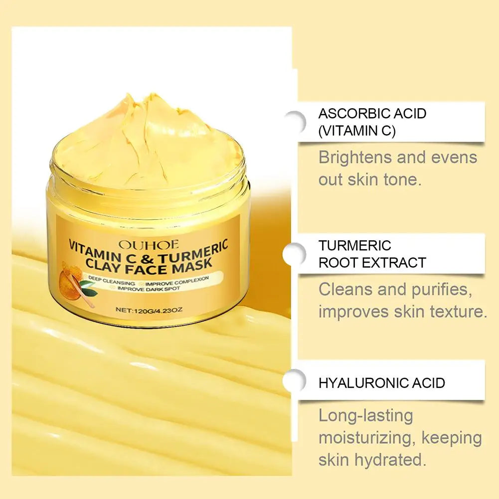 Vitamin C Clay Mask With Turmeric For Dark Spots, Dull Skincare, Turmeric Clay Facial Mask Oil Controll Refining Pores Hydrating Qme