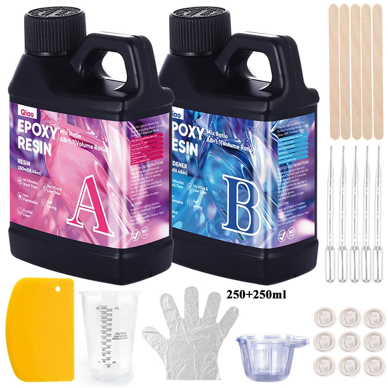 Clear Casting Epoxy Resin Kit – 1:1 Mix, Quick Cure Epoxy Resin Ideal for Jewelry, Resin Art DIY, River Tables & Home Decor DIY Qme 250ml 250ml kit