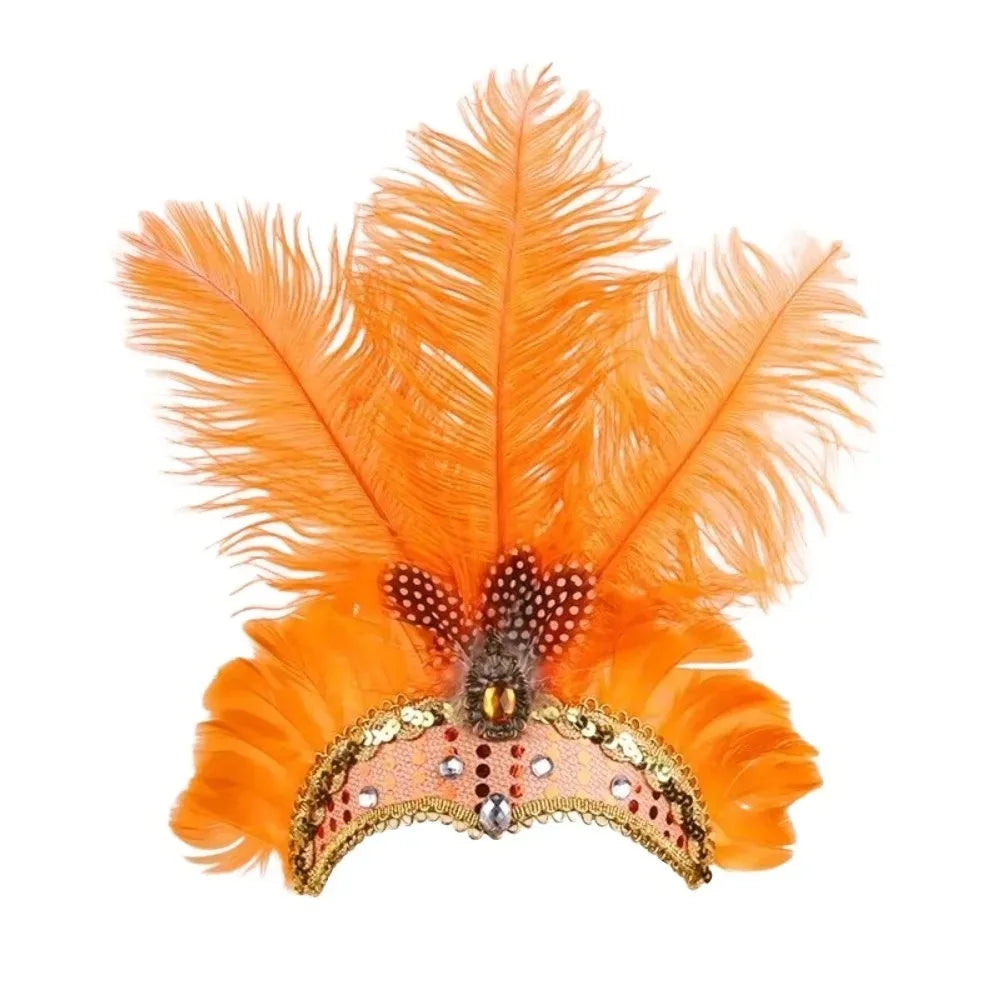 Exquisite Colorful Feather Headpiece Vintage Glitter Sequin Headband Qme Orange