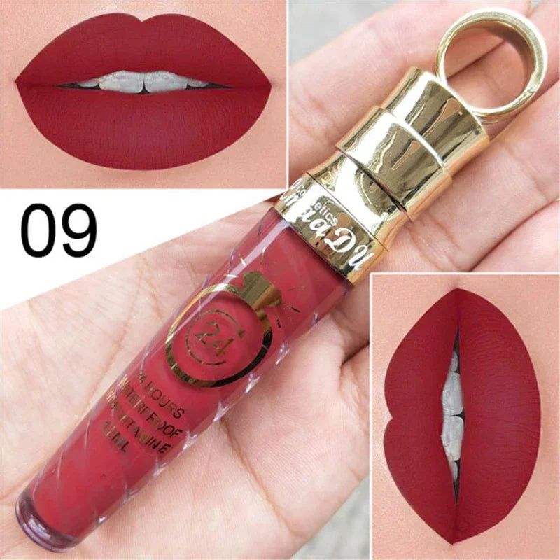 20 Colors Lipstick Waterproof Long Lasting Matte+Shimmer Mental Beauty Lip Gloss Nude Glitter Lip Gloss Beauty Red Lip Tint New Qme 09