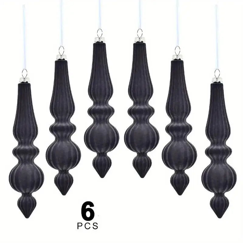 6Pcs Flocked Velvet Christmas Gourd Pendant Plastic Shatterproof Christmas Cone Ball Set Reusable Xmas Tree Hanging Ornaments Qme A6