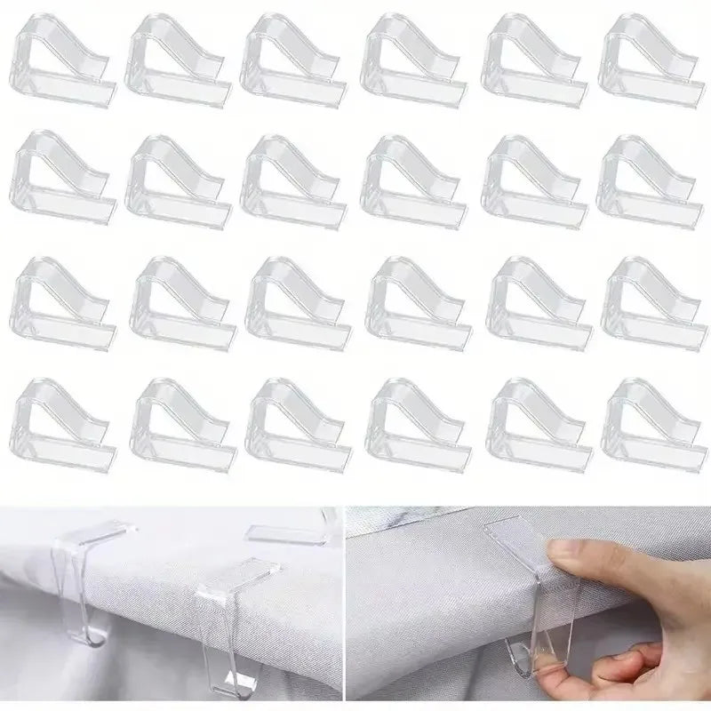 12pcs, Tablecloth Fixtures, Clear Plastic Tablecloth Clips - Transparent Table Cloth Hold Down Clips for Indoor and Outdoor Even Qme