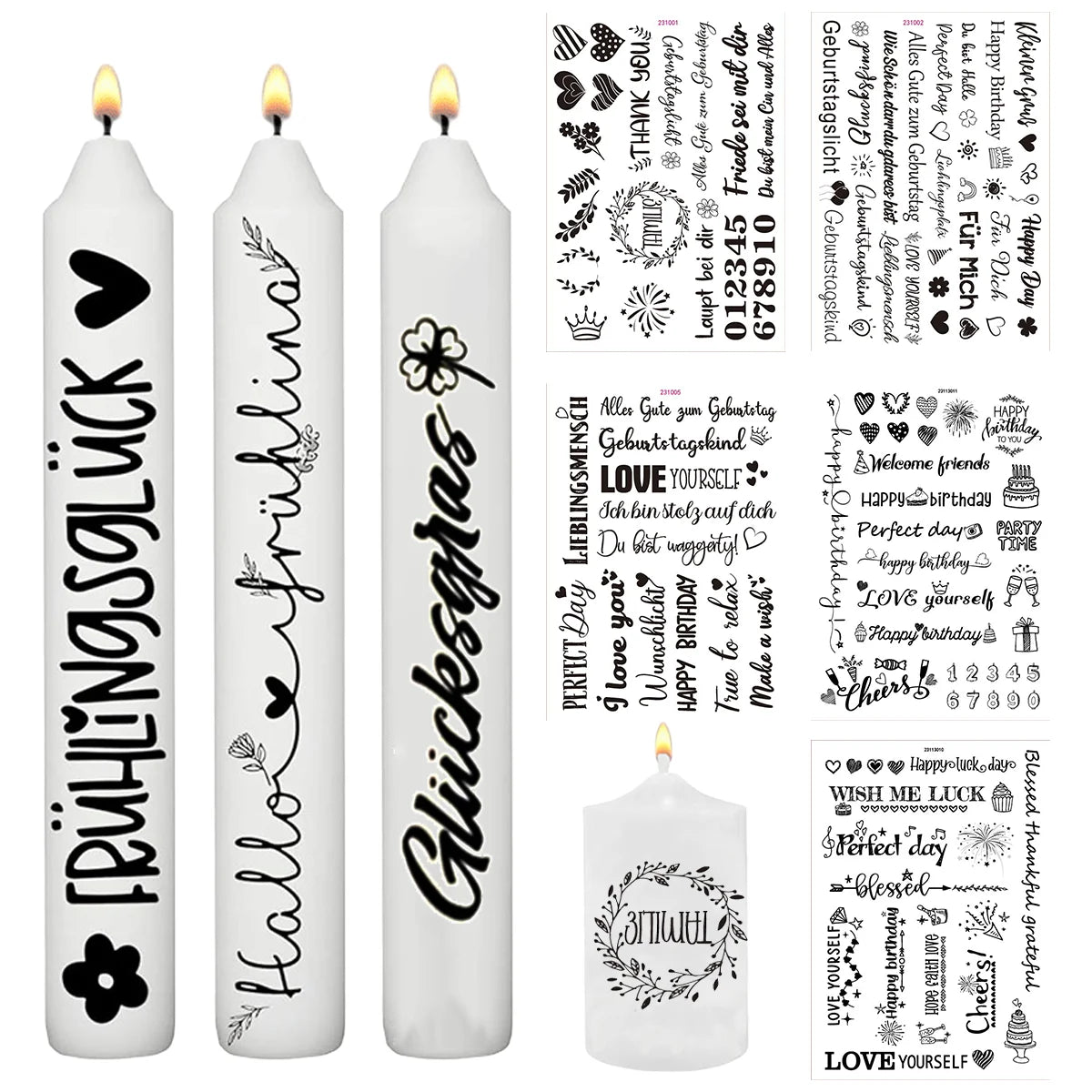 Happy Birthday Candle Stickers Self Adhesive Water Transfer Sticker Candle Cups Tattoo Diy Birthday Candle Decoration Kit Qme Default Title