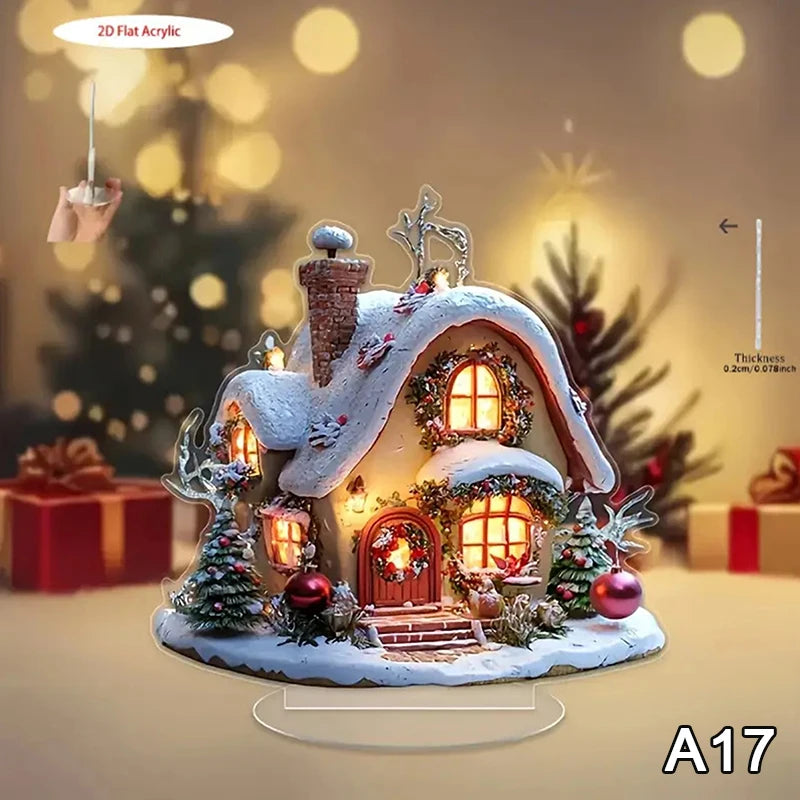 2D Flat Acrylic Christmas Desk Decor Base Snowman House Rotating Qme A17
