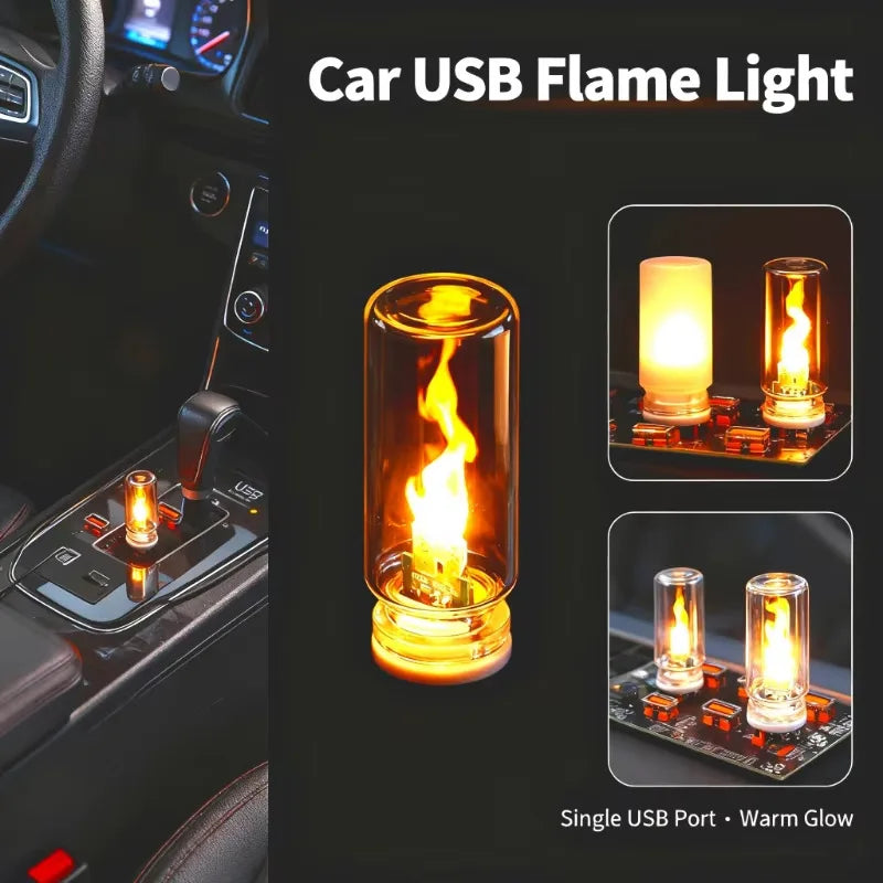 USB Flame Lamp LED Simulated Fire Atmosphere Light 5V Car Interior Qme