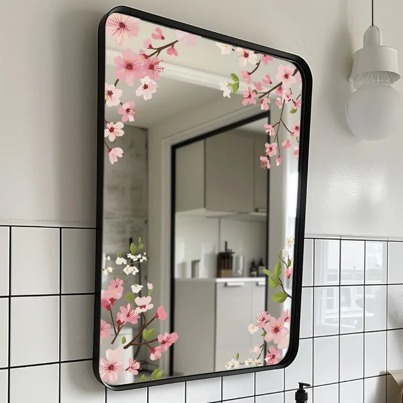 Pink Peach Blossom Mirror Wall Sticker Self Adhesive PVC Decal Glass Qme