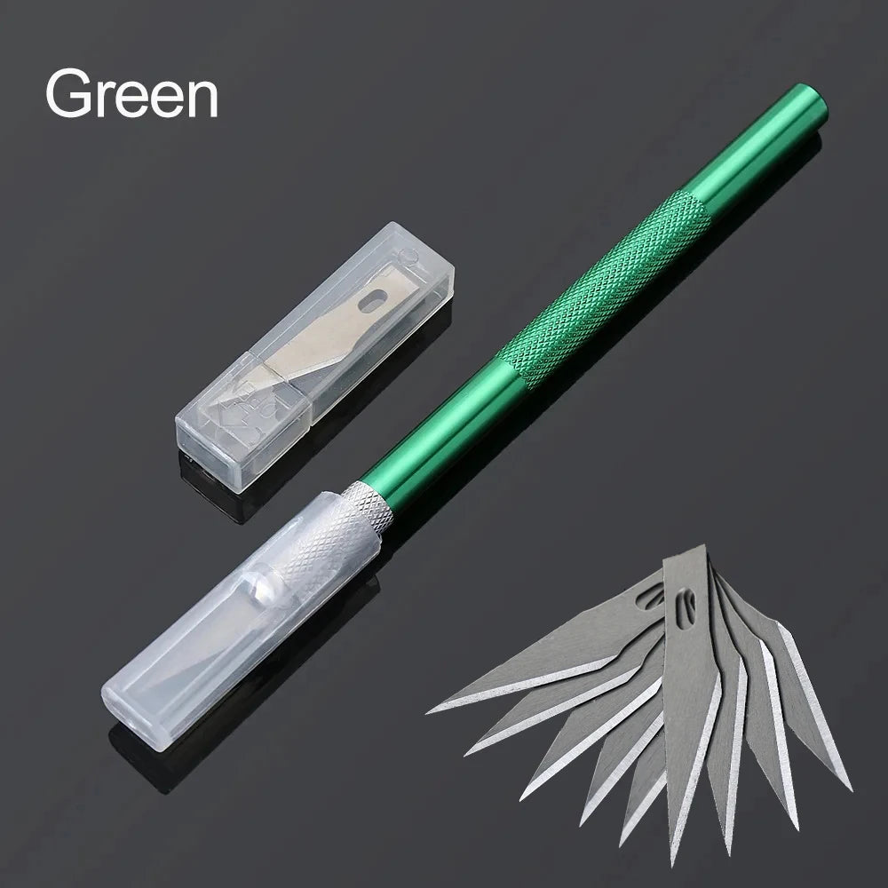 Dough Carving Knife Non-Slip Handle With 10Pcs Blade Scalpel Engraving Cutter Sculpture Carving Knife Pastry Baking Cake Tools Qme Green With 10 Blade