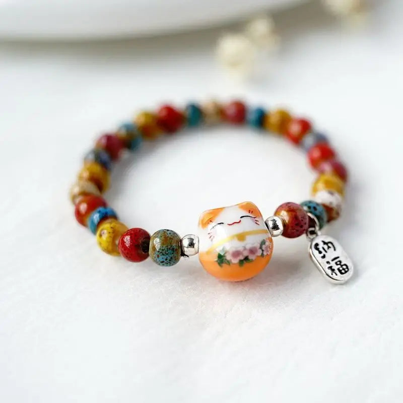 b03 Cat Bracelet For Girls Colorful Beaded Bracelets Harajuku Ceramics Anime Pendant Charm Bracelets Jewelry Gifts Wholesale Qme 13