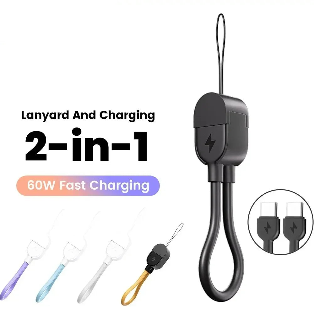 Type C To Type C 60W Fast Charging Short Cable Portable Lanyard Keychain Cable For iphone 15 16 Samsung Xiaomi Dual Type C Cable Qme