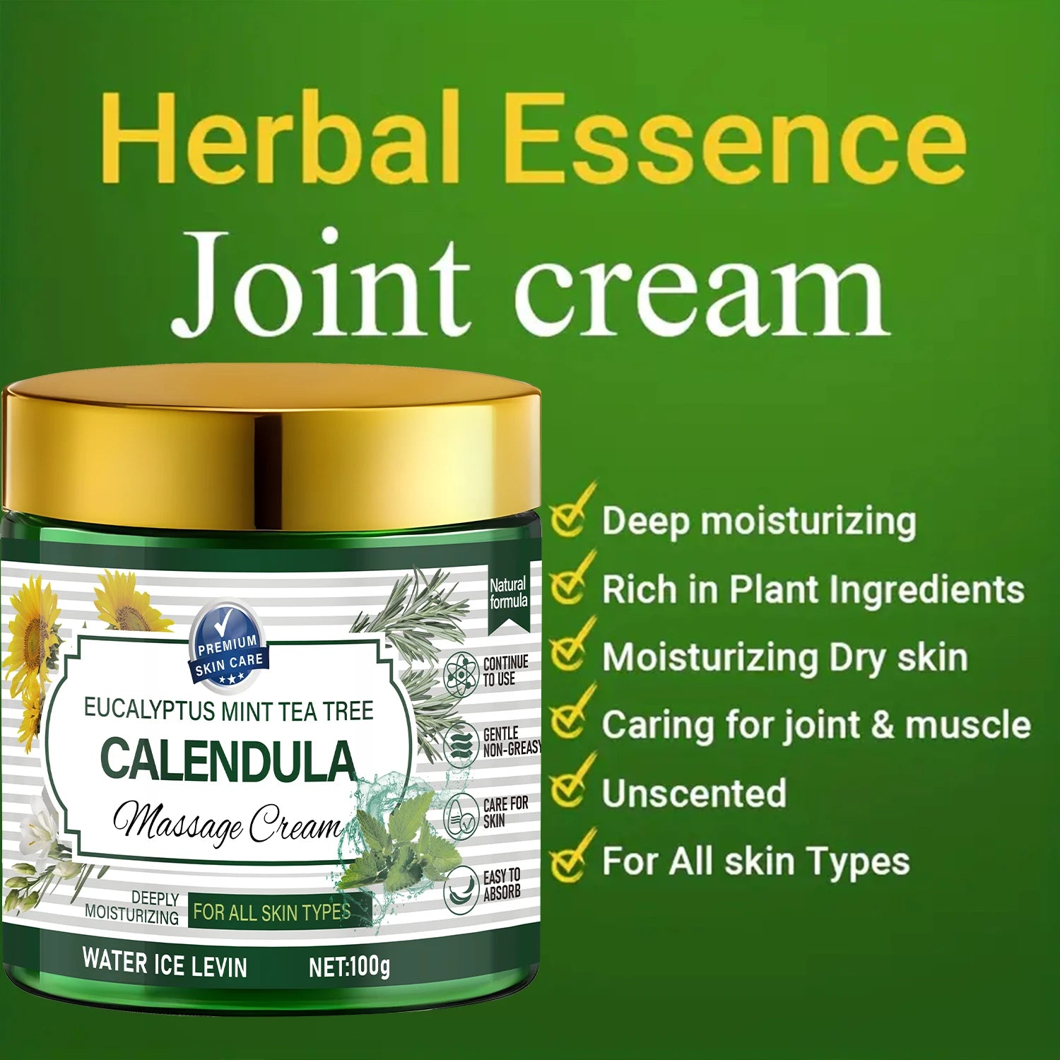 Eucalyptus Mint Tea Tree Calendula Massage Cream with Retinol & Niacinamide - Soothing Body Care Qme