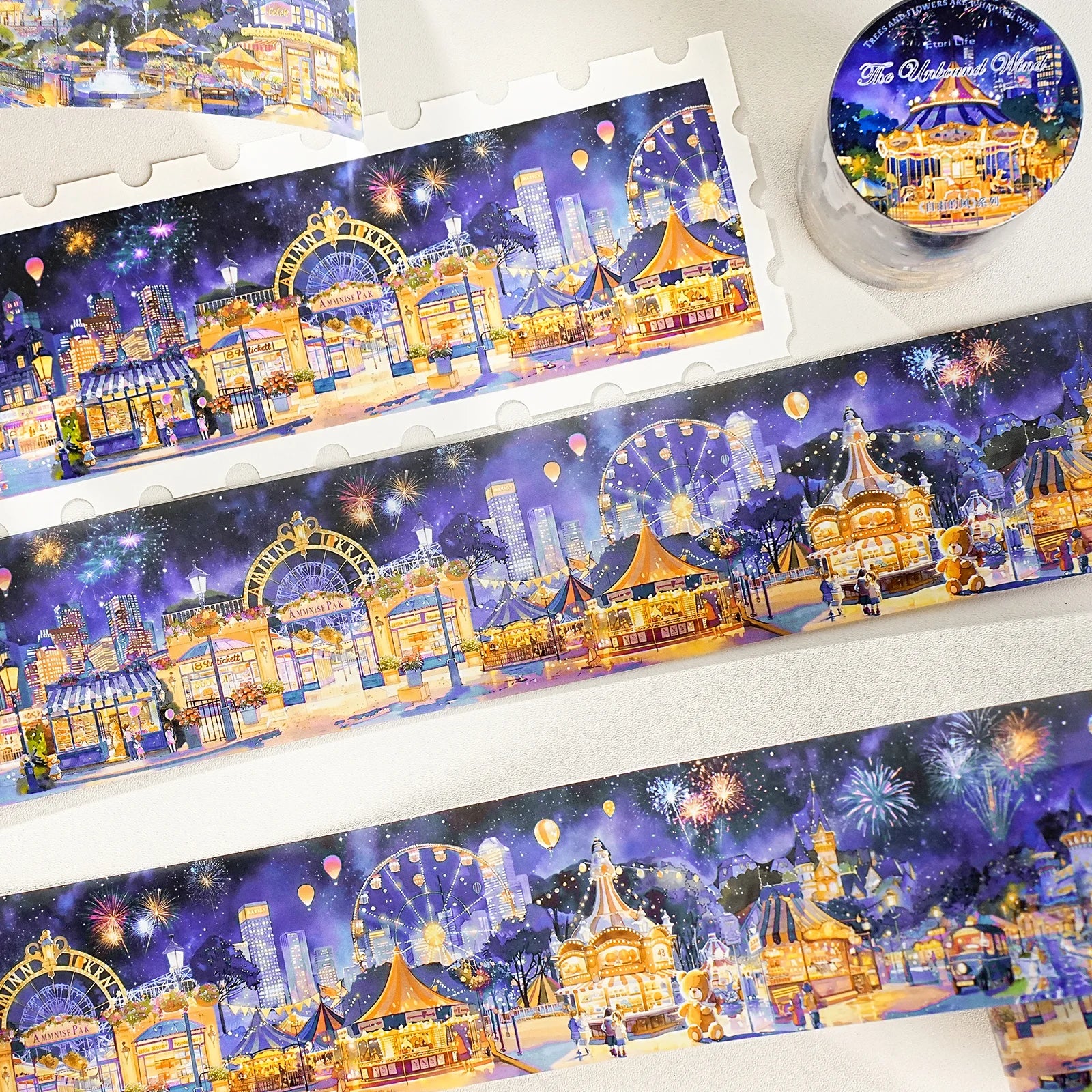 Watercolor Landscape Theme PET Tape 1 Roll for Scrapbooking DIY Scrapbook Collage Material Phone Case Notebook Decoration Qme