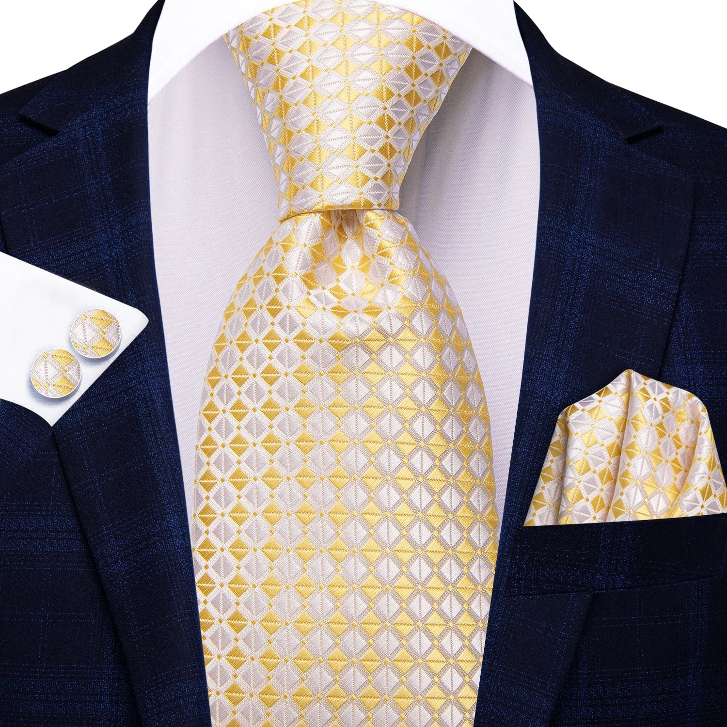 Hi-tie Floral Champagne Ivory Mens Elegant Necktie Handkerchief Qme N-3857